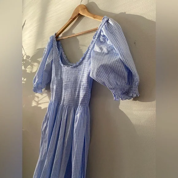 Hill House The Louisa Nap Dress Size S in Hydrangea Gingham Blue and white color